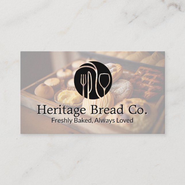 Silverware Logo | Bread Pastries Background Business Card (Front)