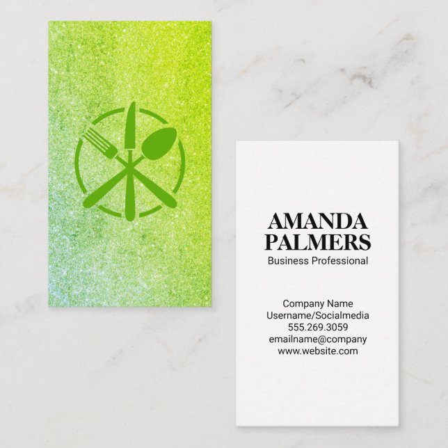 Silverware Logo | Green Glitter Icon Business Card (Front/Back)
