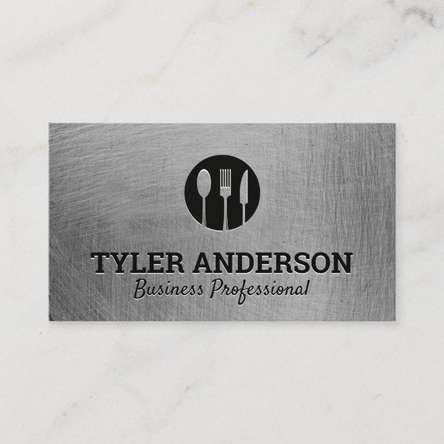 Silverware Logo | Metallic Brushed Texture Business Card (Front)