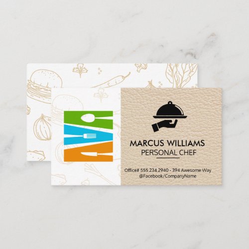 Silverware logo  Restaurant Owner  Leather Business Card