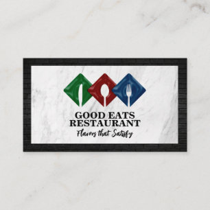 Silverware Restaurant Logo Marble Brick Business Card