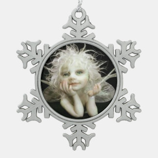 Silvery baby Fairy Snowflake Pewter Christmas Ornament