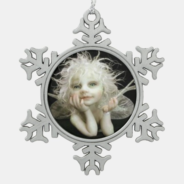 Silvery baby Fairy Snowflake Pewter Christmas Ornament (Front)