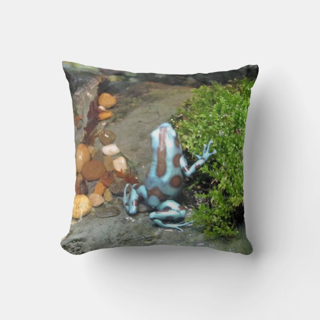 Silvery Blue Dart Frog Throw Pillow (Front)