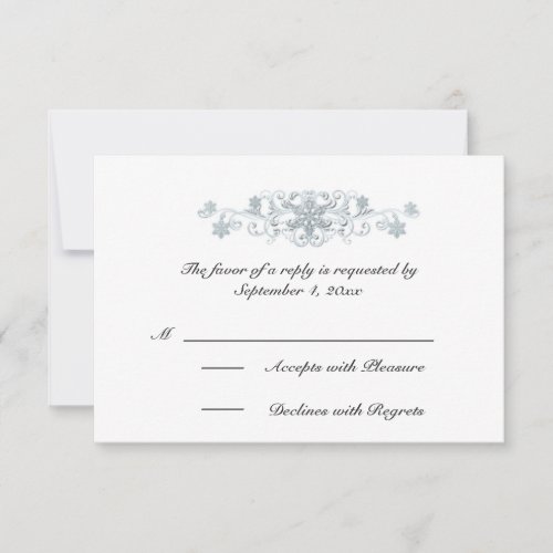 Silvery Blue Snowflakes Winter Wedding RSVP