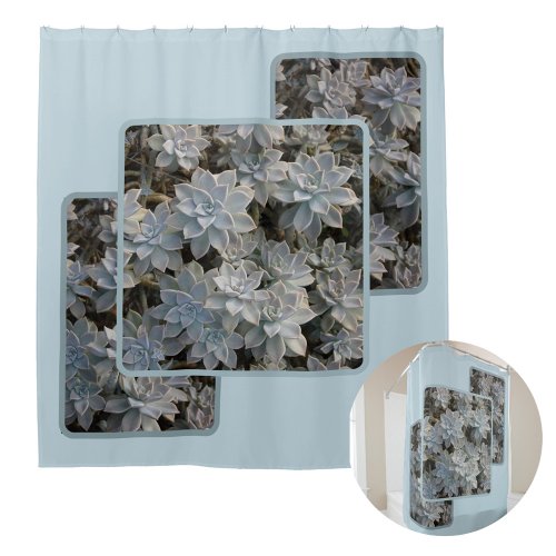 Silvery Blue Succulents Botanical Photographic Shower Curtain