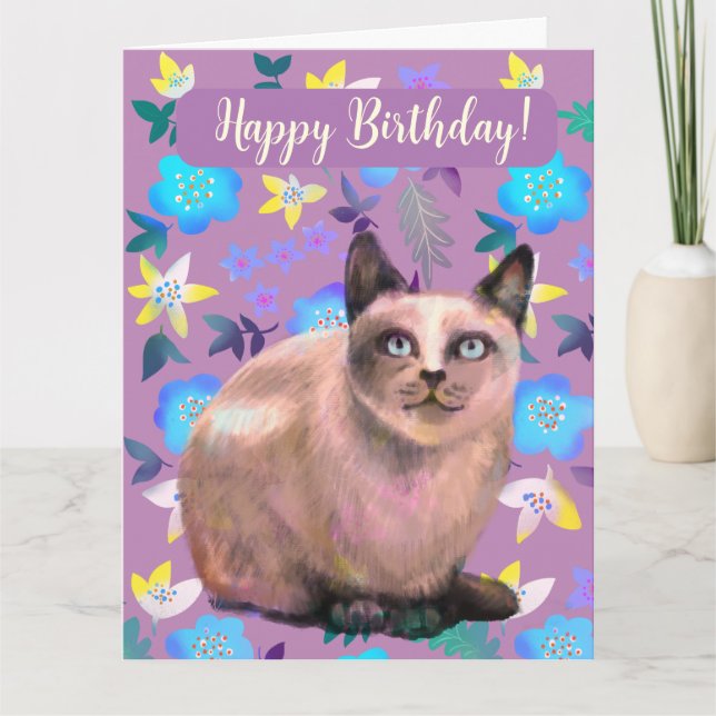 Silvery cat floral card (Front)