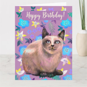 Silvery cat floral card