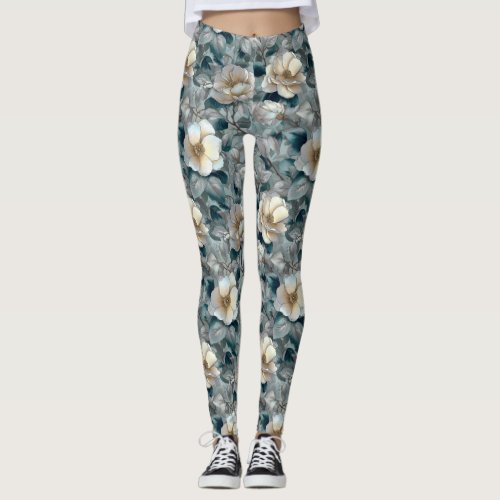 Silvery Crossfit Gardenias Floral Gifts For Her Leggings