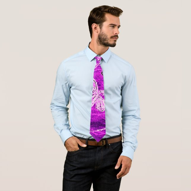Silvery Dragonflies on a Magic Magenta Sky Neck Tie (In Situ)