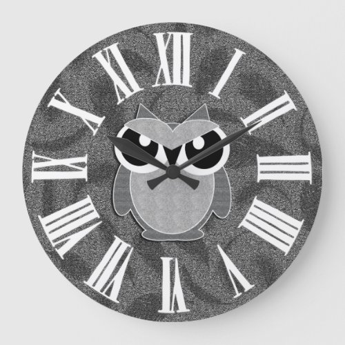 Silvery Faux Glitter Styled Woodland Owl Large Clock