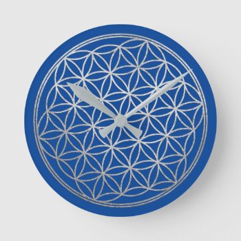 Silvery Flower Of Life Pattern On Any Color Round Clock by TailoredType at Zazzle