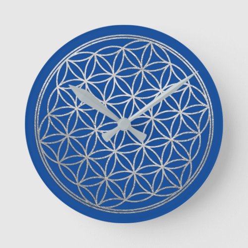 Silvery Flower of Life Pattern on Any Color Round Clock