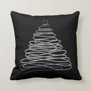 Silvery Glitter Christmas Tree Throw Pillow