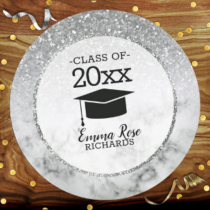 Silvery Glitter/Marble Graduation Classic Round Sticker