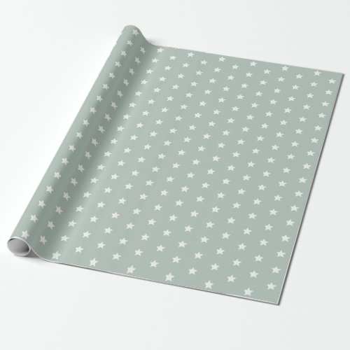 Silvery Gray Blue White Stars Wrapping Paper