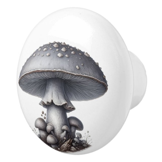 Silvery Gray Toadstool In the Forest Ceramic Knob (Right)
