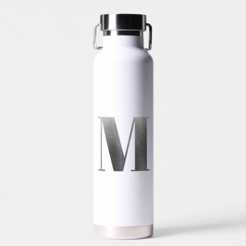Silvery Grey Faux Foil Monogram M Water Bottle