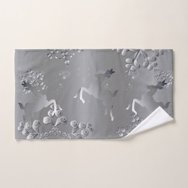 Silvery  Holiday Reindeer Snowflakes Bath Towel Set (Hand Towel)