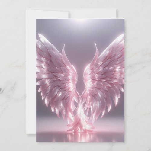 silvery light pink angel wing symbol invitation