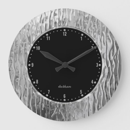 Silvery Melting Stained Glass Look Large Clock