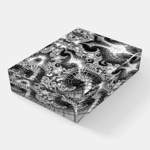 Silvery Monochrome Towers Fractal Abstract Art Paperweight