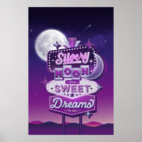 Silvery Moon Bids Sweet Dreams Poster 24x36