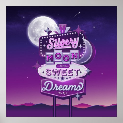 Silvery Moon Bids Sweet Dreams Square Poster