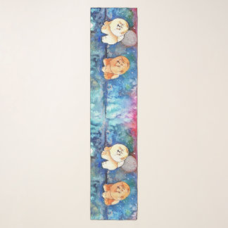 SILVERY MOON Chow dog watercolor Scarf