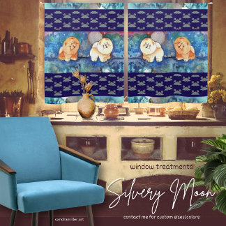 SILVERY MOON Chow dog watercolor sheer or Blackout Curtains