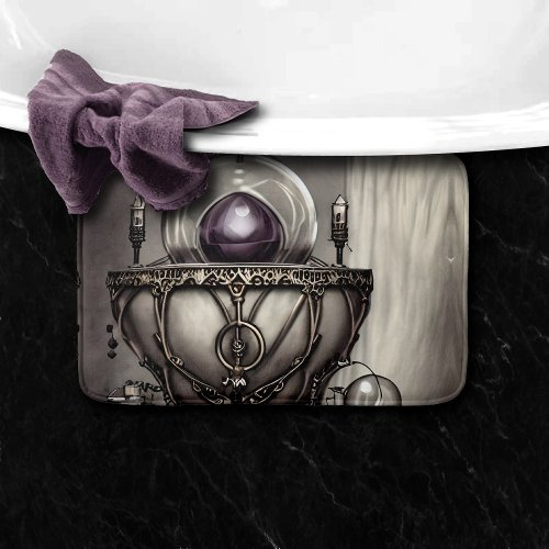 Silvery Ornate Cauldron with Purple Crystal Ball Bath Mat