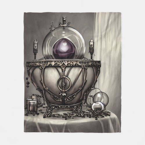 Silvery Ornate Cauldron with Purple Crystal Ball Fleece Blanket
