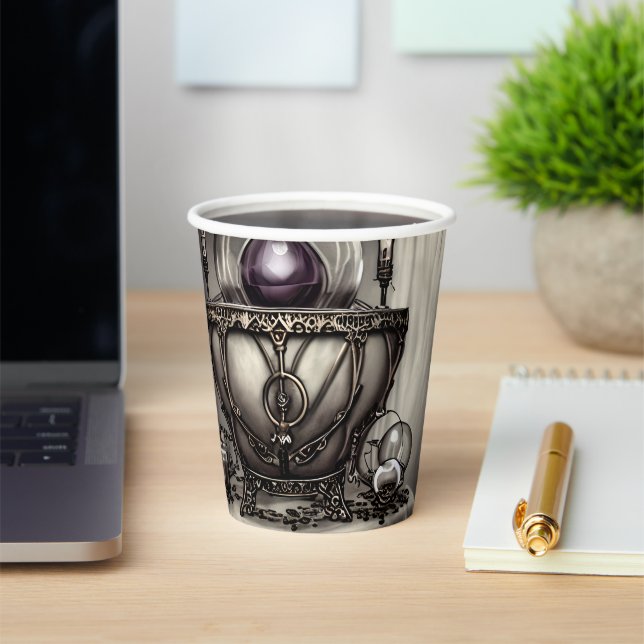 Silvery Ornate Cauldron with Purple Crystal Ball Paper Cups (Insitu)
