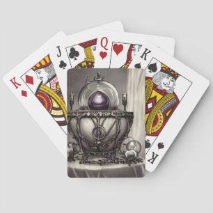 Silvery Ornate Cauldron with Purple Crystal Ball Poker Cards