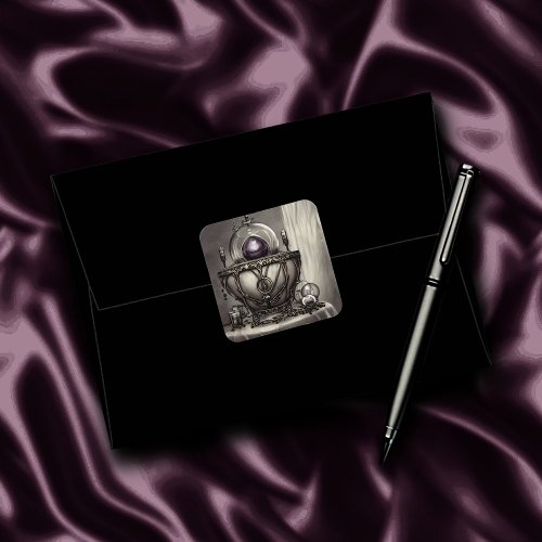 Silvery Ornate Cauldron with Purple Crystal Ball Square Sticker