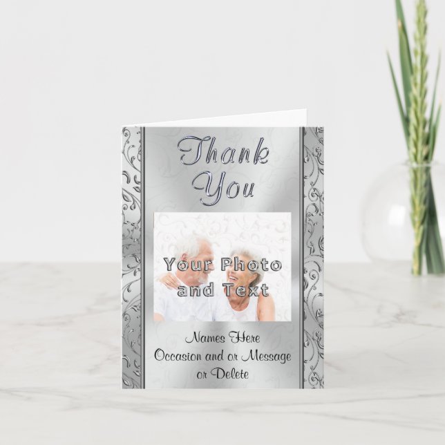 Silvery Photo Personalized Thank You Notes (Front)