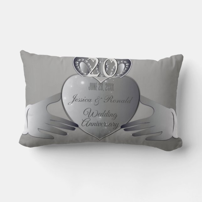 Silvery Photo Wedding Anniversary Claddaugh   Lumb Lumbar Pillow (Back)