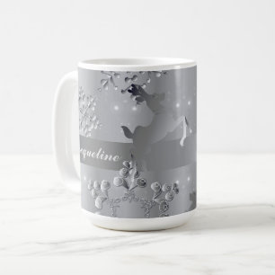 Silvery Reindeer & Snowflakes Mug