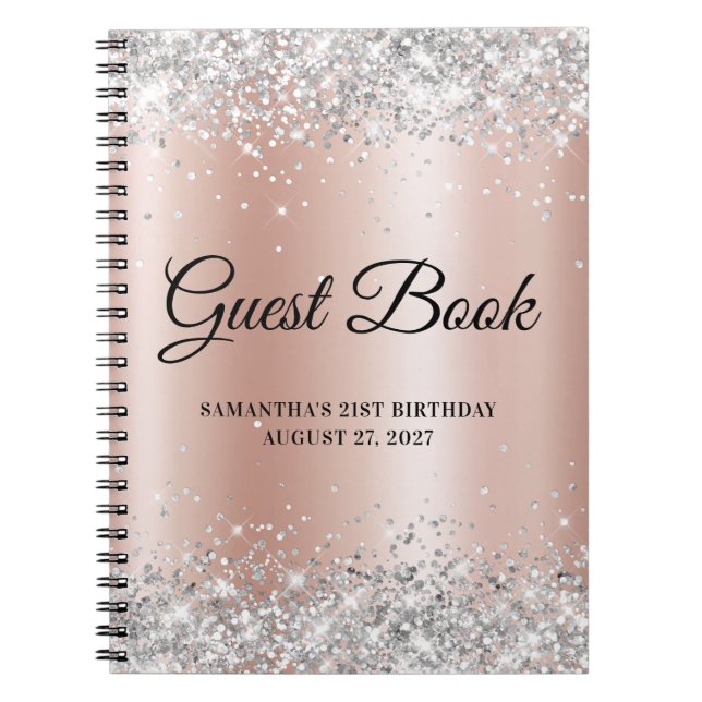 Silvery Rose Gold Shimmer 21st Birthday Guestbook Notebook (Front)