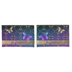 Silvery Roses Purple Gradient w/Name Pillow Case