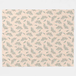 Silvery Sage Leaves on Pale Peach Fleece Blanket