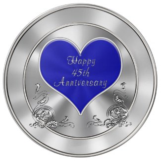 Silvery Sapphire look Happy 45th Anniversary Gifts Porcelain Plate