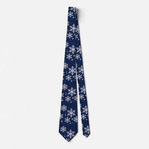 Silvery Snowflakes Blue Winter Wedding Neck Tie