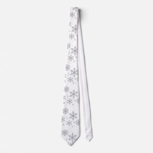 Silvery Snowflakes Winter Wedding Neck Tie