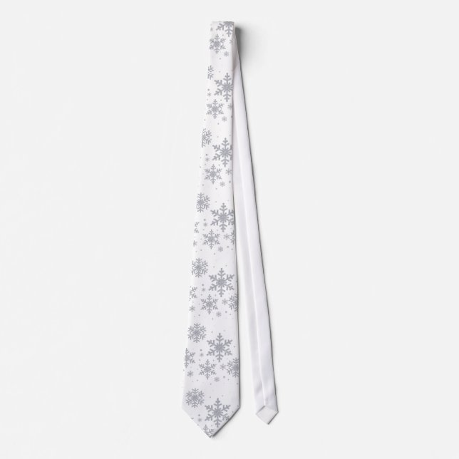 Silvery Snowflakes Winter Wedding Neck Tie (Front)