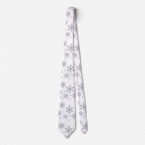 Silvery Snowflakes Winter Wedding Neck Tie