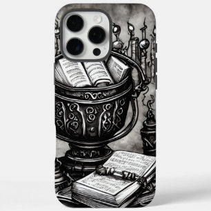 Silvery Steampunk Cauldron Spellbooks and Potions iPhone 16 Pro Max Case