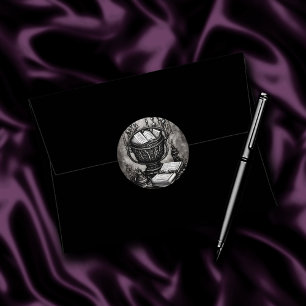 Silvery Steampunk Cauldron Spellbooks and Potions Classic Round Sticker