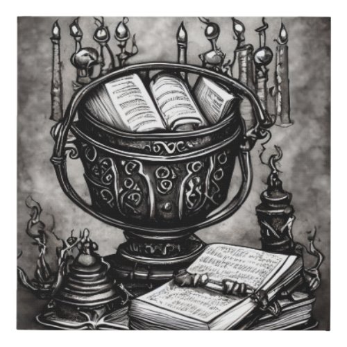 Silvery Steampunk Cauldron Spellbooks and Potions Faux Canvas Print