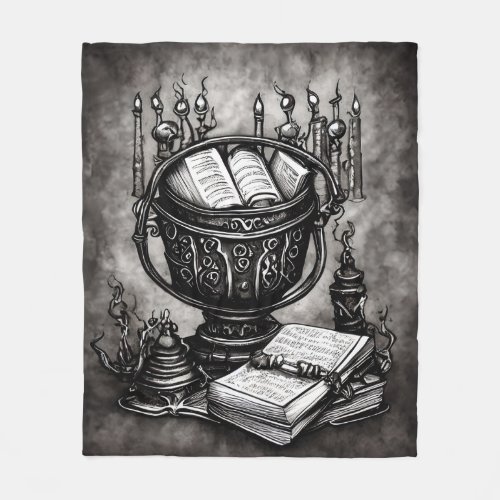 Silvery Steampunk Cauldron Spellbooks and Potions Fleece Blanket